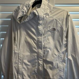 The North Face white zip rain jacket